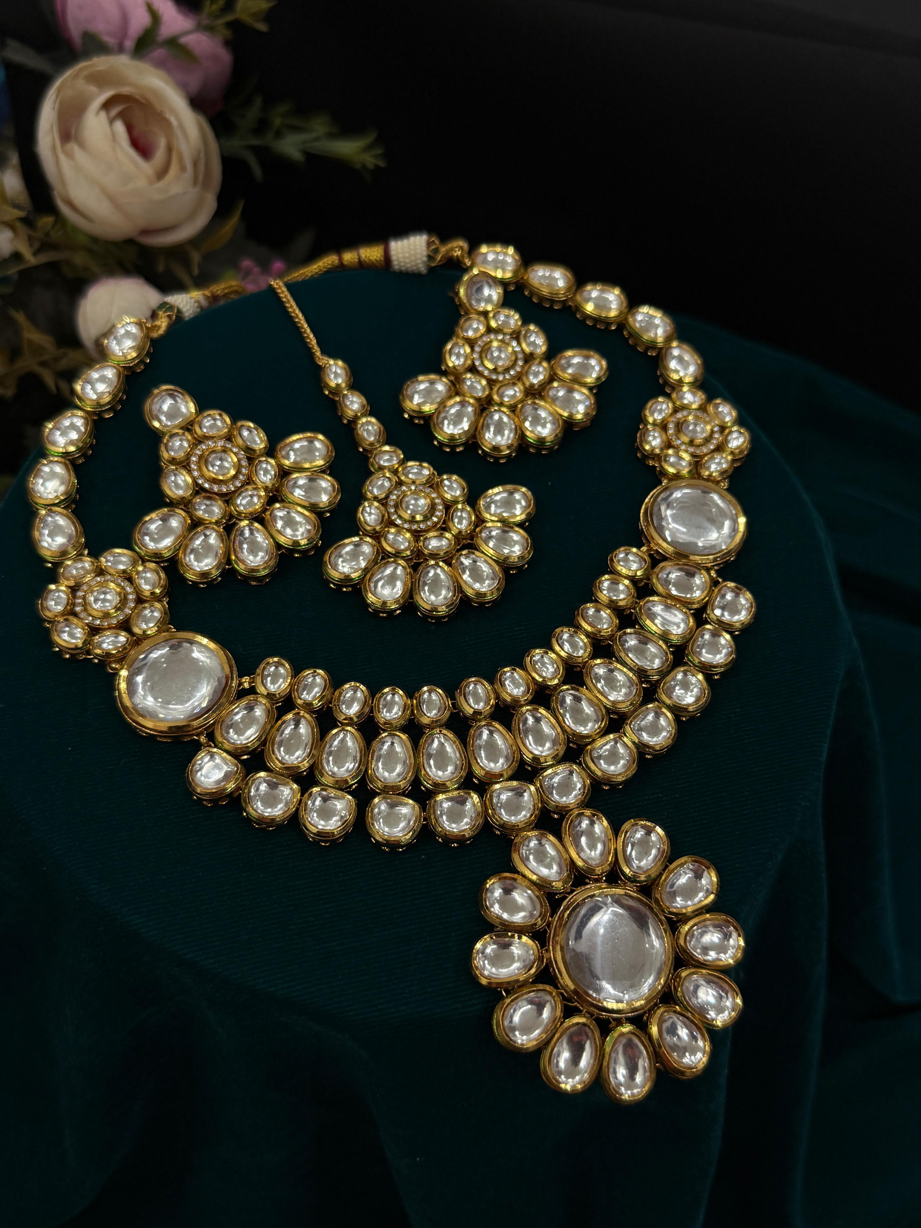 Royal Menaakari Kundan Bridal Necklace Set-Mivanaa